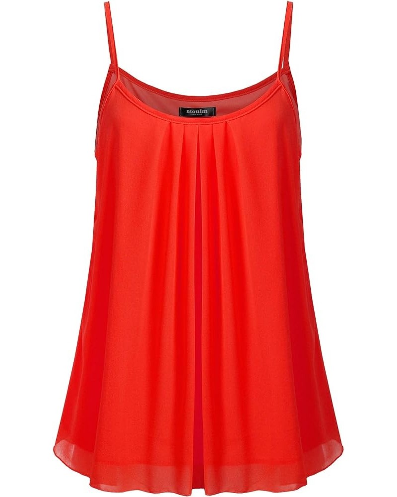 Women's Sleeveless Pleated Chiffon Layered Cami Tank Top Blouse with Plus Size Stt013_red $14.39 Tanks