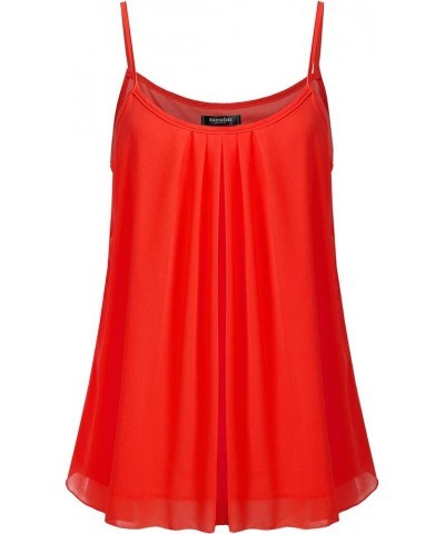 Women's Sleeveless Pleated Chiffon Layered Cami Tank Top Blouse with Plus Size Stt013_red $14.39 Tanks