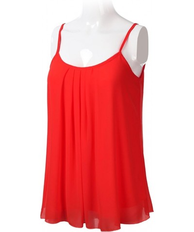 Women's Sleeveless Pleated Chiffon Layered Cami Tank Top Blouse with Plus Size Stt013_red $14.39 Tanks