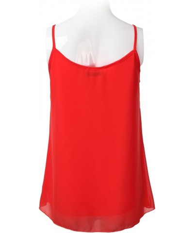 Women's Sleeveless Pleated Chiffon Layered Cami Tank Top Blouse with Plus Size Stt013_red $14.39 Tanks