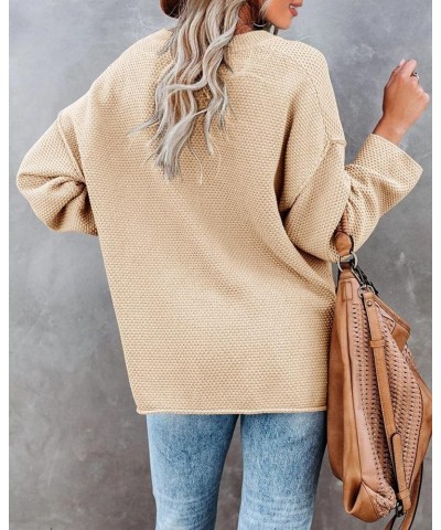 Women's Oversized Sweaters Batwing Long Sleeve Loose V Neck Button Henley Tops Pullover Knit Jumper Apricot $18.04 Sweaters