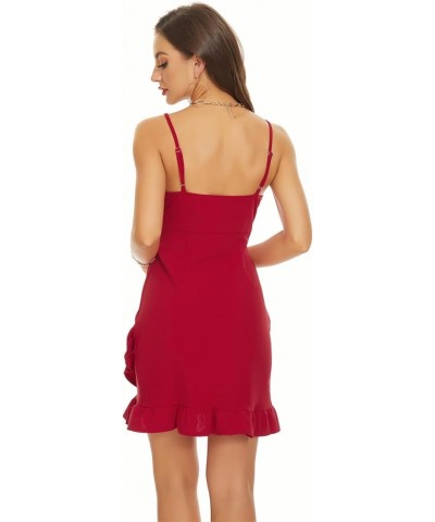 Women's Summer Bodycon Dress Backless Spaghetti Strap V Neck Ruffle Hem Sleeveless Elegant Formal Short Mini Dresses Red $15....