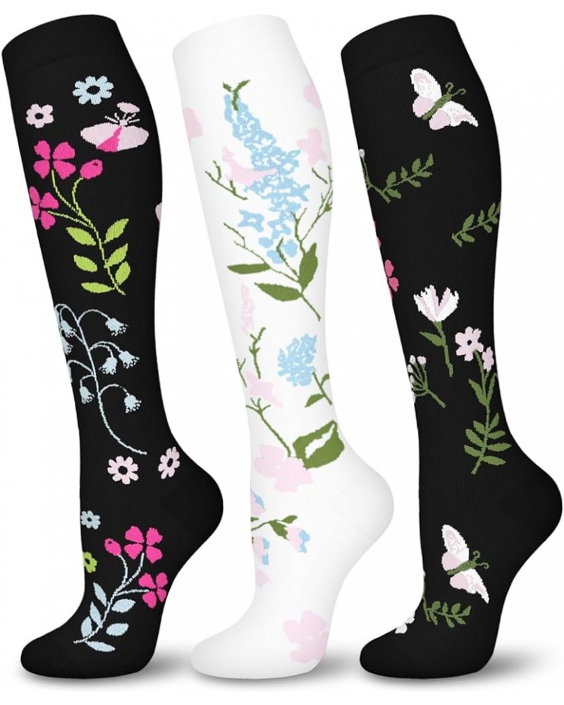 Medical Compression Socks For Women Men - 15-20mmHg Graduated Support For Nurses, Athletic, Travel & Flight Socks 02-flowers0...