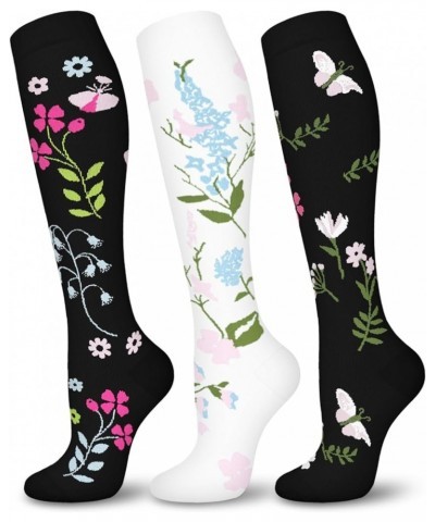 Medical Compression Socks For Women Men - 15-20mmHg Graduated Support For Nurses, Athletic, Travel & Flight Socks 02-flowers0...