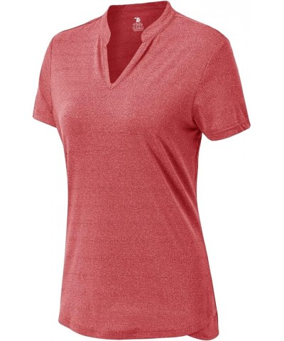 Women's V Neck Golf Polo Shirts Collarless Short Sleeve Lightweight Quick Dry Tennis Running T-Shirts Watermelon Red $12.18 A...