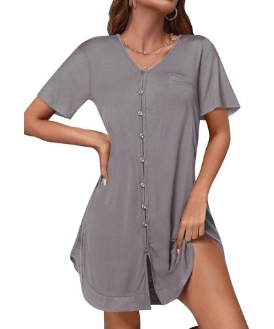 Womens Nightgown Button Down Sleep Shirts Short Sleeve V Neck Boyfriend Night Shirt Comfy Sleepwear Dark Gray $13.99 Sleep & ...