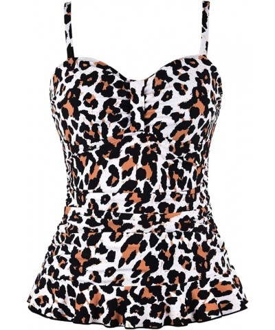 Women's Swim Top Padded Ruffle Hem Shirred Swimwear Tankini Swimsuit Top A-leopard Black/2 $14.40 Swimsuits