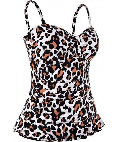 Women's Swim Top Padded Ruffle Hem Shirred Swimwear Tankini Swimsuit Top A-leopard Black/2 $14.40 Swimsuits