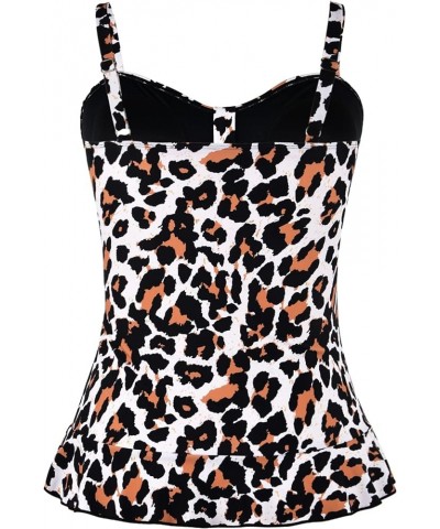 Women's Swim Top Padded Ruffle Hem Shirred Swimwear Tankini Swimsuit Top A-leopard Black/2 $14.40 Swimsuits