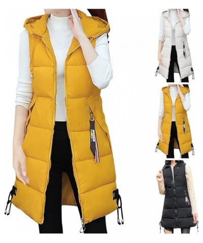 Long Puffer Vest Women's Hooded Maxi Length Sleeveless Long Quilted Vest Lightweight Down Jacket Coat Winter Parkas Yellow $1...