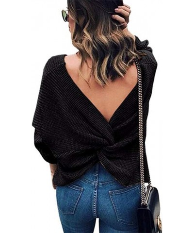 Women's Sexy V Neck Criss Cross Sweater for Fall Backless Long Batwing Sleeve Casual Knitted Pullovers for Leggings Black $15...