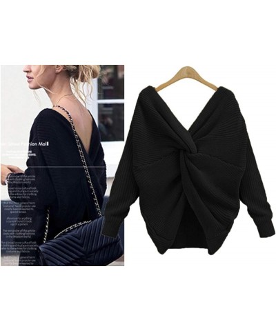 Women's Sexy V Neck Criss Cross Sweater for Fall Backless Long Batwing Sleeve Casual Knitted Pullovers for Leggings Black $15...