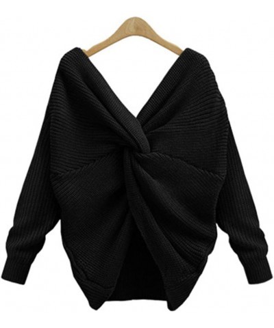 Women's Sexy V Neck Criss Cross Sweater for Fall Backless Long Batwing Sleeve Casual Knitted Pullovers for Leggings Black $15...