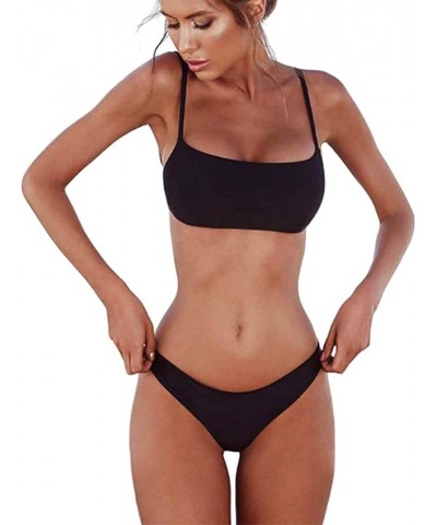 Bikini Set Swimsuits for Women Low Waisted Two Piece Swimwear with Brazilian Push up Top Cheeky Bottom Bathing Suits Black $1...