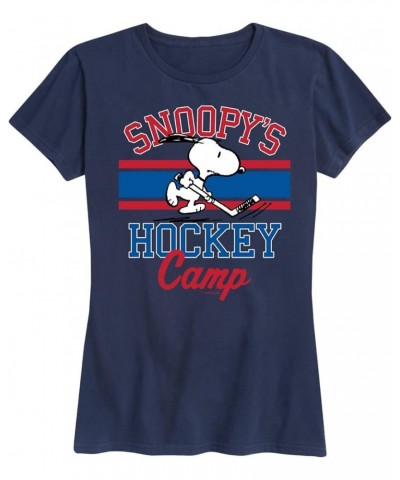 Hybrid Apparel Women's Snoopy Winter Fun Short Sleeve Graphic T-Shirt Snoopys Hockey Camp - Navy $10.50 T-Shirts