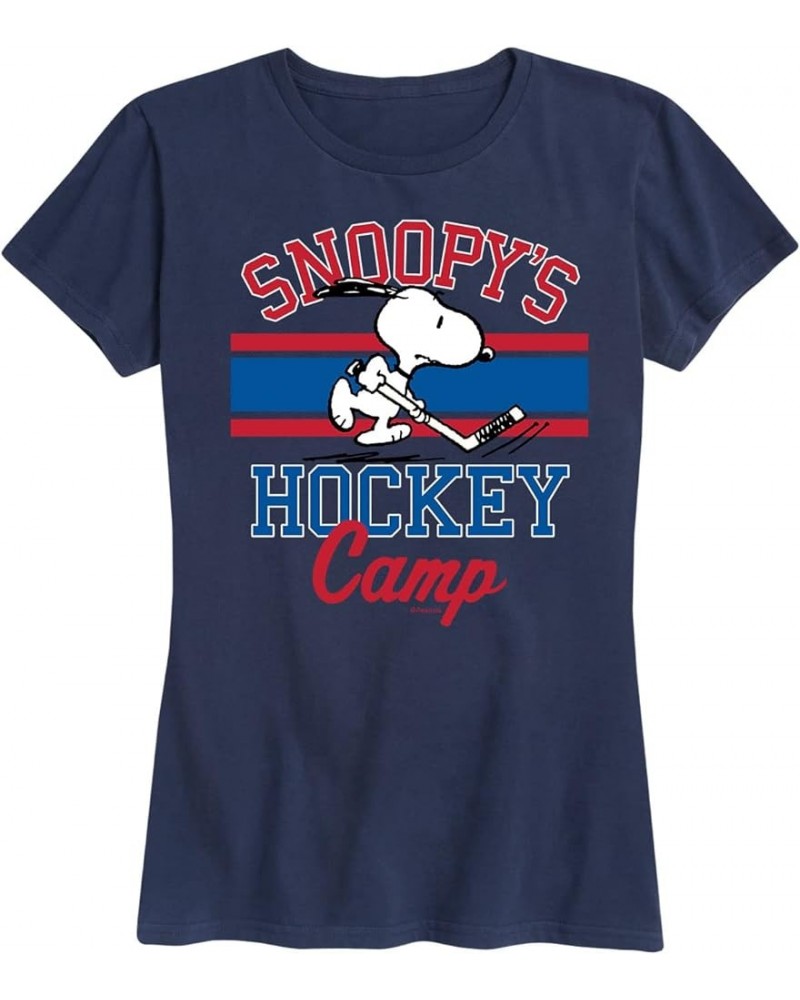 Hybrid Apparel Women's Snoopy Winter Fun Short Sleeve Graphic T-Shirt Snoopys Hockey Camp - Navy $10.50 T-Shirts