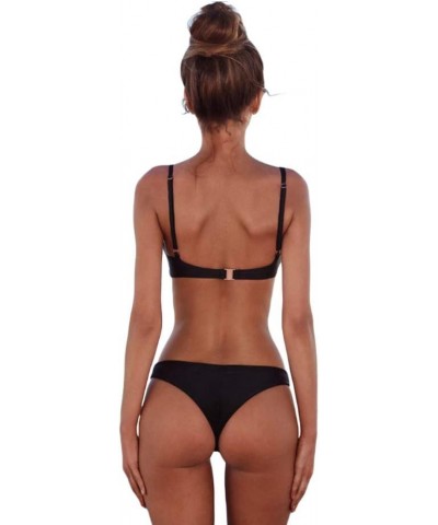 Bikini Set Swimsuits for Women Low Waisted Two Piece Swimwear with Brazilian Push up Top Cheeky Bottom Bathing Suits Black $1...