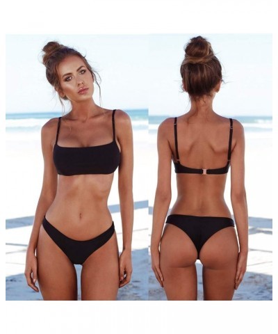 Bikini Set Swimsuits for Women Low Waisted Two Piece Swimwear with Brazilian Push up Top Cheeky Bottom Bathing Suits Black $1...