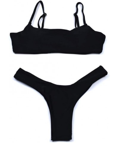 Bikini Set Swimsuits for Women Low Waisted Two Piece Swimwear with Brazilian Push up Top Cheeky Bottom Bathing Suits Black $1...