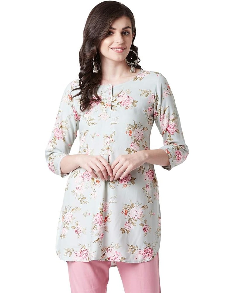 Women's Rayon Sage Green & Pink Floral Printed Kurti Tunic Green $15.84 Tops