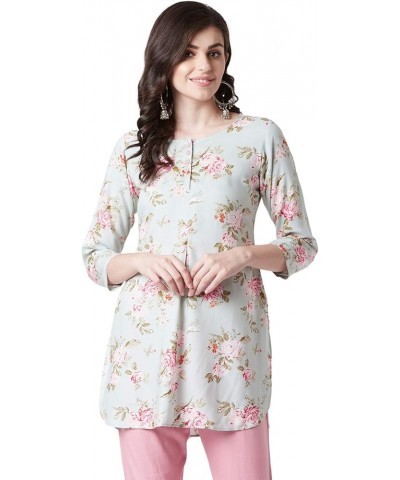 Women's Rayon Sage Green & Pink Floral Printed Kurti Tunic Green $15.84 Tops