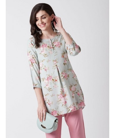 Women's Rayon Sage Green & Pink Floral Printed Kurti Tunic Green $15.84 Tops