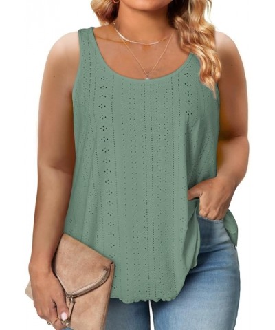 Womens Plus Size Tank Tops Summer Eyelet Embroidery Sleeveless T-Shirts Tops Scoop Neck Causal Loose Flowy Cami(1X-5X) Mist G...