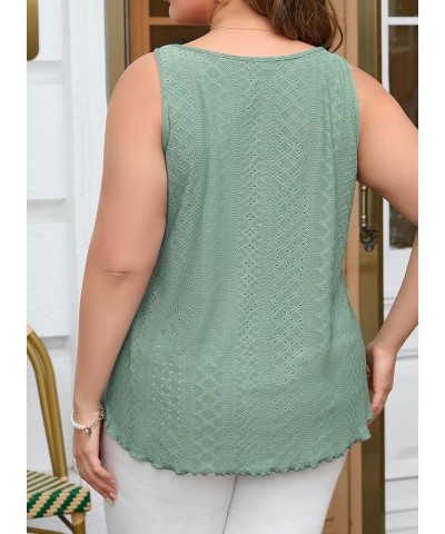 Womens Plus Size Tank Tops Summer Eyelet Embroidery Sleeveless T-Shirts Tops Scoop Neck Causal Loose Flowy Cami(1X-5X) Mist G...