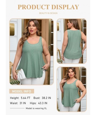 Womens Plus Size Tank Tops Summer Eyelet Embroidery Sleeveless T-Shirts Tops Scoop Neck Causal Loose Flowy Cami(1X-5X) Mist G...