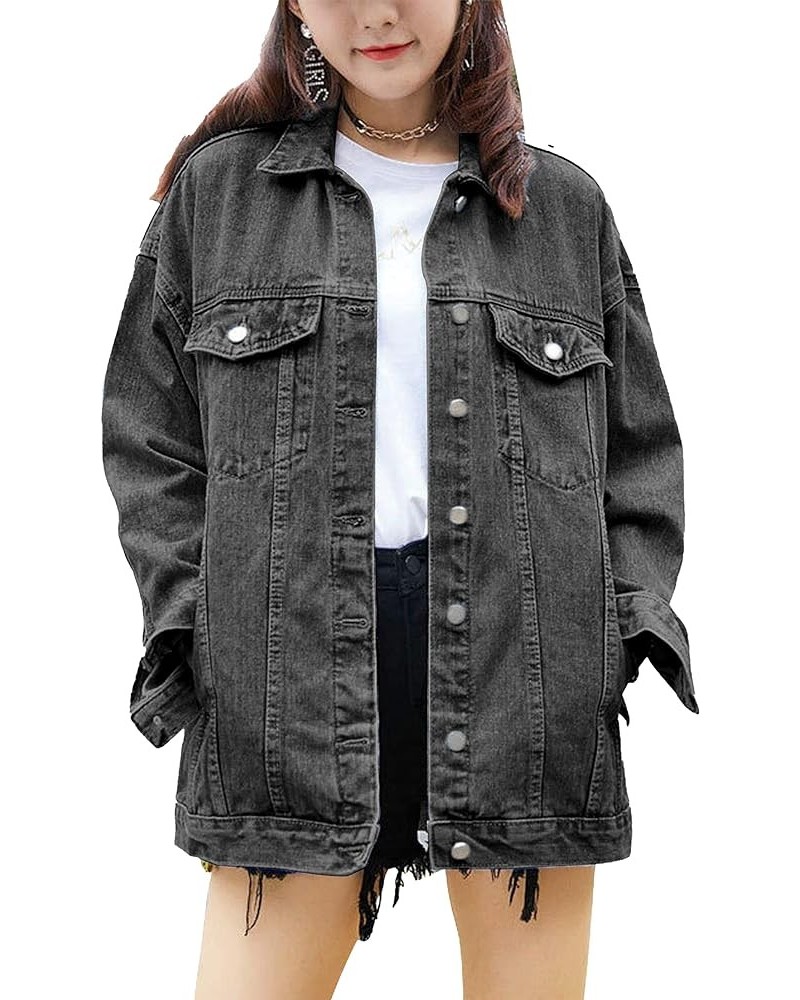 Women's Oversized Mid Long Denim Jacket Jean Biker Coat Grey $25.63 Jackets