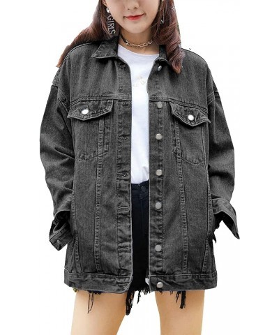 Women's Oversized Mid Long Denim Jacket Jean Biker Coat Grey $25.63 Jackets