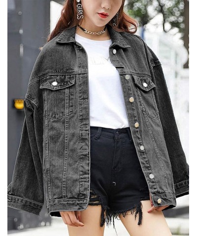 Women's Oversized Mid Long Denim Jacket Jean Biker Coat Grey $25.63 Jackets