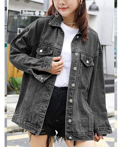 Women's Oversized Mid Long Denim Jacket Jean Biker Coat Grey $25.63 Jackets