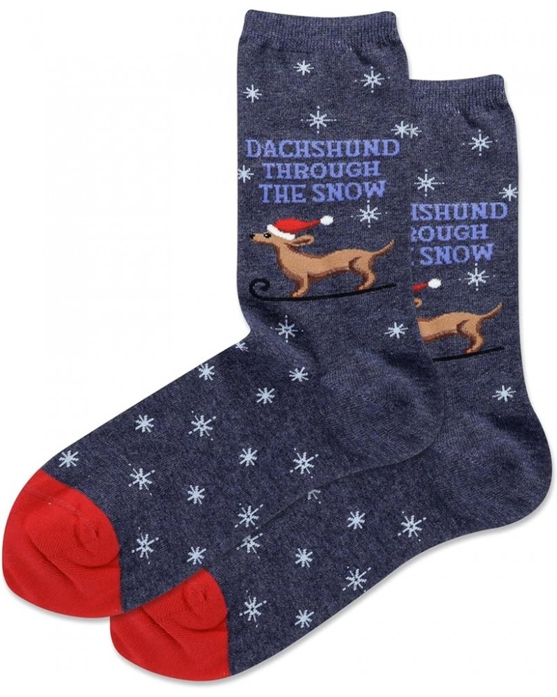 Women's Winter Holiday Fun Crew Socks-1 Pair Pack-Cute Gifts-Christmas & More Dachshund Through the Snow (Denim Heather) $7.8...