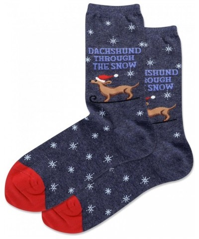 Women's Winter Holiday Fun Crew Socks-1 Pair Pack-Cute Gifts-Christmas & More Dachshund Through the Snow (Denim Heather) $7.8...