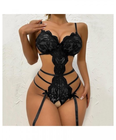 Women's Lingerie, Sleep & Lounge Lingerie for Sexy Lace Bodysuit Snap Crotch Teddy Sleepwear Nightwear Black $5.99 Lingerie