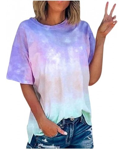 2024 Tshirts Shirts for Women Tie Dye Loose Fit Vintage Graphic Tees Country Shirts Short Sleeve Crewneck Summer Tops B/Blue ...