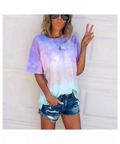 2024 Tshirts Shirts for Women Tie Dye Loose Fit Vintage Graphic Tees Country Shirts Short Sleeve Crewneck Summer Tops B/Blue ...