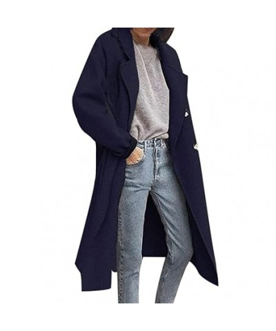 Women's Winter Faux Wool Thin Coat Ladies Jacket Slim Long Overcoat Solid Classic Lapel Loose Outwear Foreign Jackets (Black,...