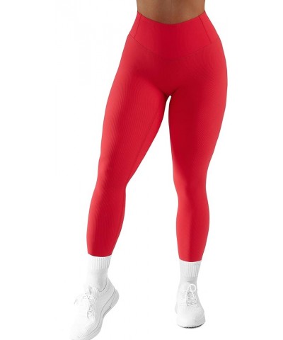 Ribbed Butt Lifting Leggings for Women Booty Gym Leggings High Waisted Workout Yoga Pants 1277 Bright Red $10.99 Leggings