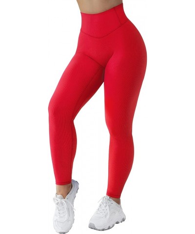 Ribbed Butt Lifting Leggings for Women Booty Gym Leggings High Waisted Workout Yoga Pants 1277 Bright Red $10.99 Leggings