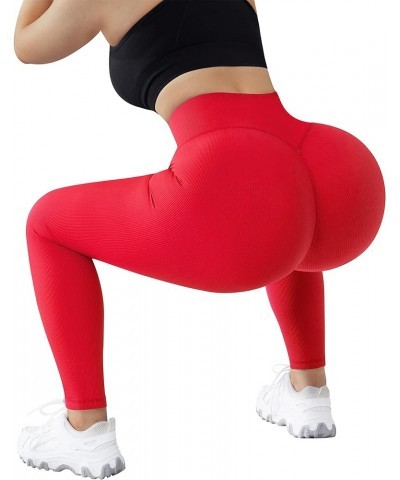 Ribbed Butt Lifting Leggings for Women Booty Gym Leggings High Waisted Workout Yoga Pants 1277 Bright Red $10.99 Leggings