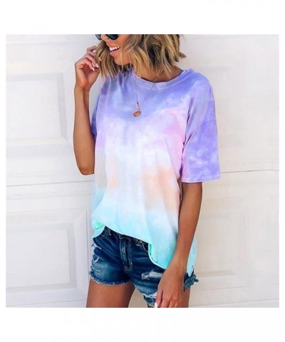 2024 Tshirts Shirts for Women Tie Dye Loose Fit Vintage Graphic Tees Country Shirts Short Sleeve Crewneck Summer Tops B/Blue ...