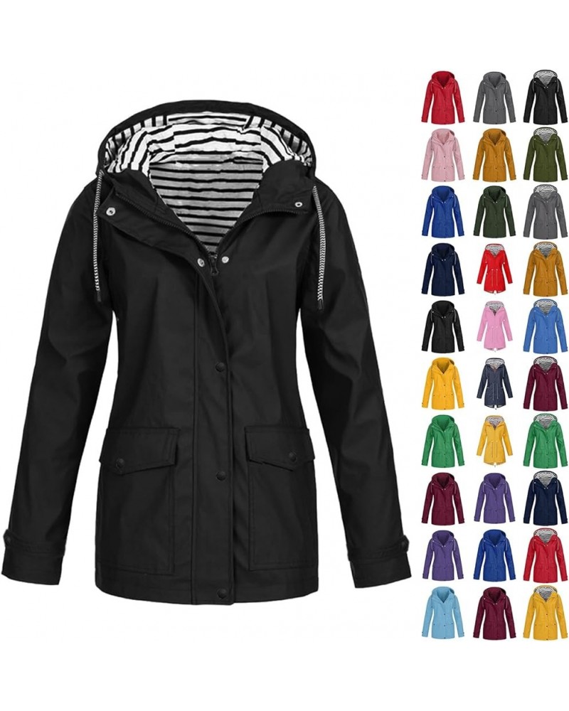 Rain Jackets Women Lightweight Waterproof Plus Size Raincoat with Hood, Fall Long Packable Windbreaker Poncho A-black $13.76 ...