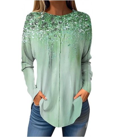 Womens Long Sleeve Tops Casual Spring Fall Print Blouses Plus Size Loose T-Shirts Lightweight Round Neck Tunic Tops 01-green ...