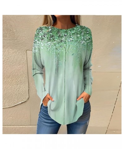 Womens Long Sleeve Tops Casual Spring Fall Print Blouses Plus Size Loose T-Shirts Lightweight Round Neck Tunic Tops 01-green ...