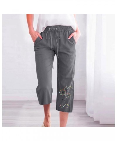 Women's Summer Graphic Print Pants Trousers Slacks Cotton Linen Capri Pants Business Casual Pants for Work Loose Fit 04 Dark ...