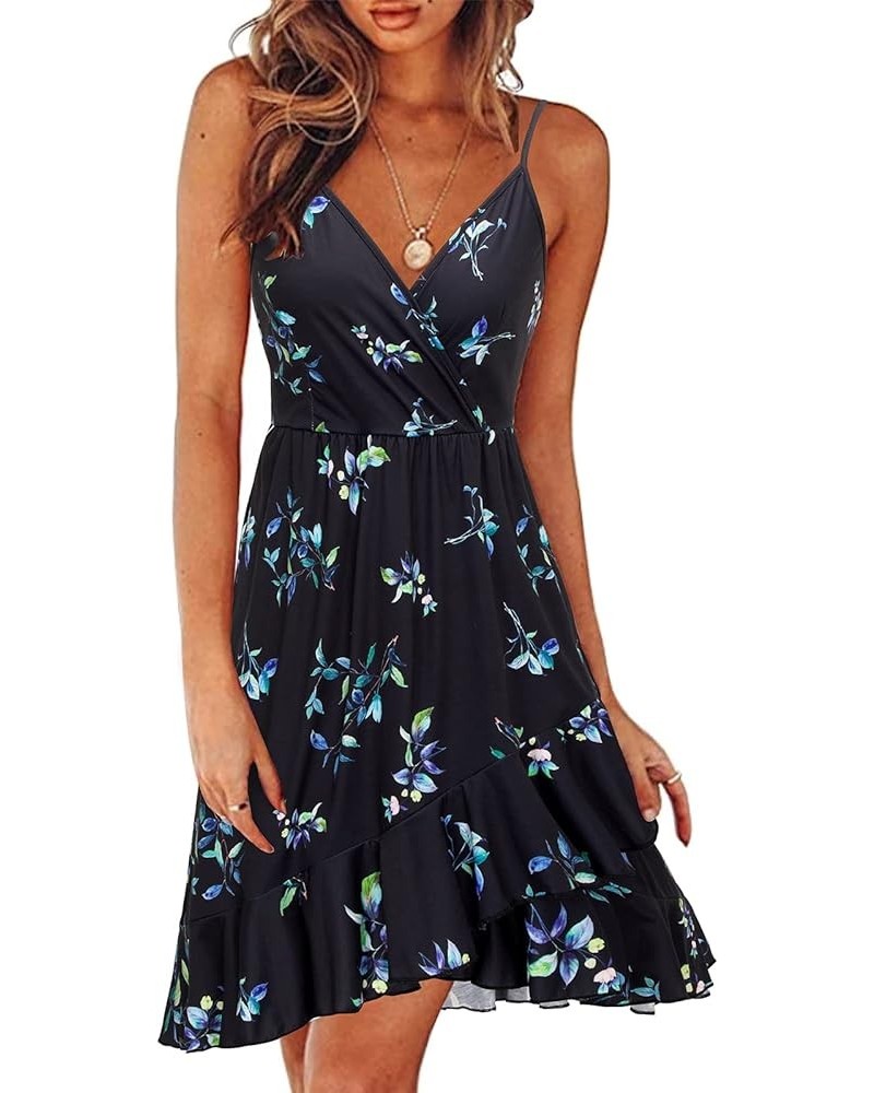 Womens Summer Floral Wrap V Neck Adjustable Spaghetti Casual Ruffle Dress Spaghetti Strap Floral35 $15.50 Dresses