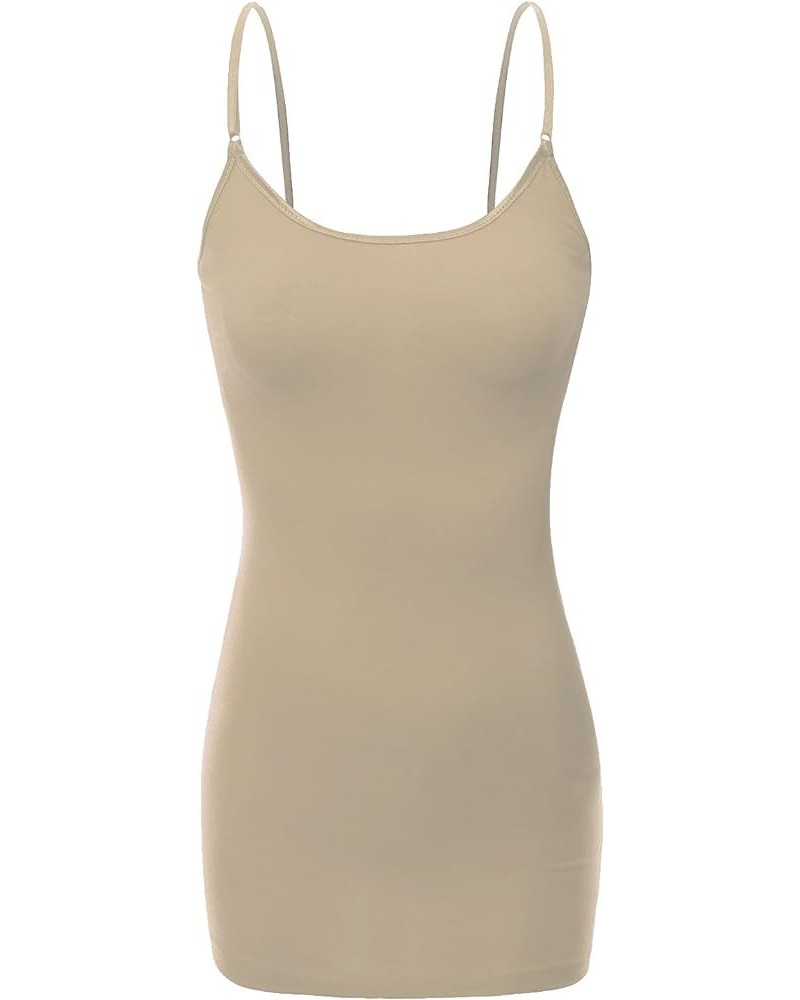 Women's Ladies Adjustable Spaghetti Strap Basic Long Cami Tunic Tank Top Lt.mocha $6.30 Tanks