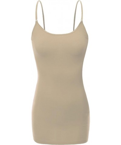 Women's Ladies Adjustable Spaghetti Strap Basic Long Cami Tunic Tank Top Lt.mocha $6.30 Tanks